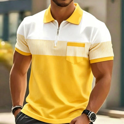 Men's 3D Digital Print Polo Shirt Short Sleeve Striped Turn Down Collar