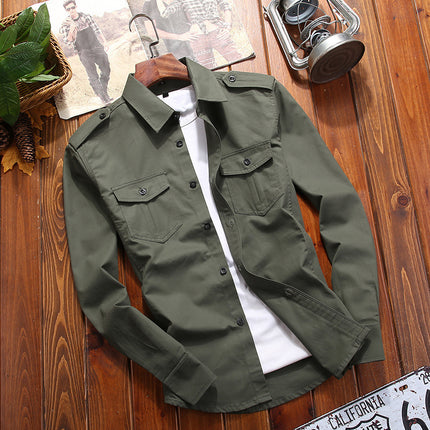 Military Style Long Sleeve Cotton Shirt