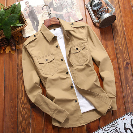 Military Style Long Sleeve Cotton Shirt