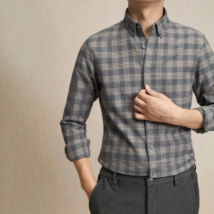 Pure Cotton Brushed Plaid Shirt for Men