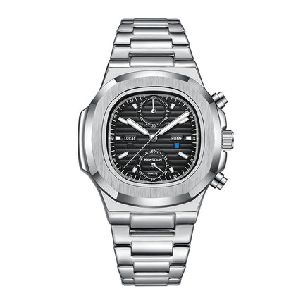 Multifunctional Mens Quartz Watch with Stainless Steel Strap