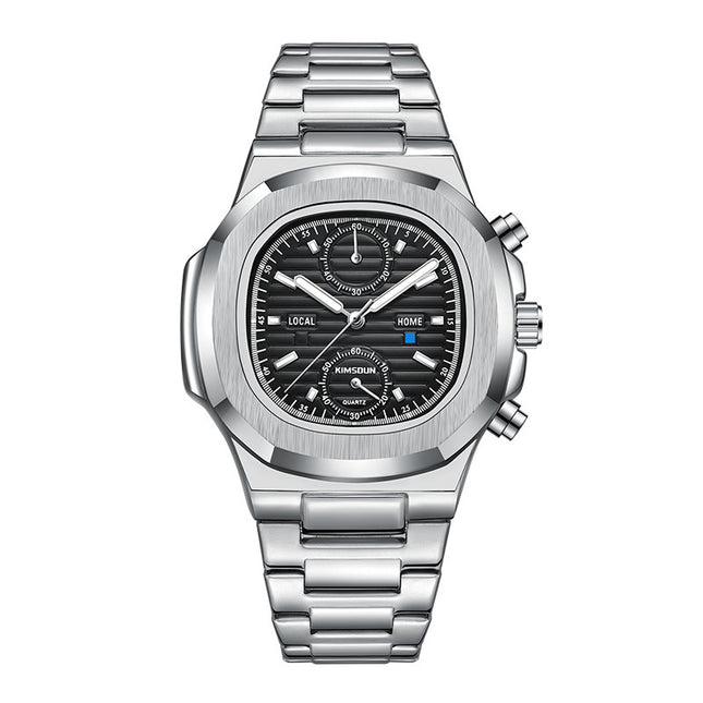 Multifunctional Mens Quartz Watch with Stainless Steel Strap