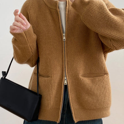 Retro Double Zipper Knitted Cardigan