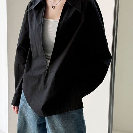 Womens Loose V-Neck Long-Sleeve Shirt