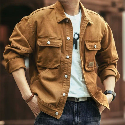 Men's vintage washed denim button-down jacket