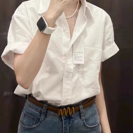 Womens Cotton Linen Short Sleeve Polo Shirt Summer Loose Blouse