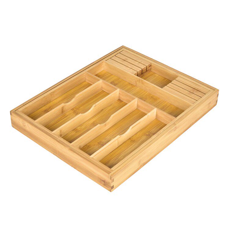 Adjustable Bamboo Kitchen Cutlery Drawer Organizer Tray