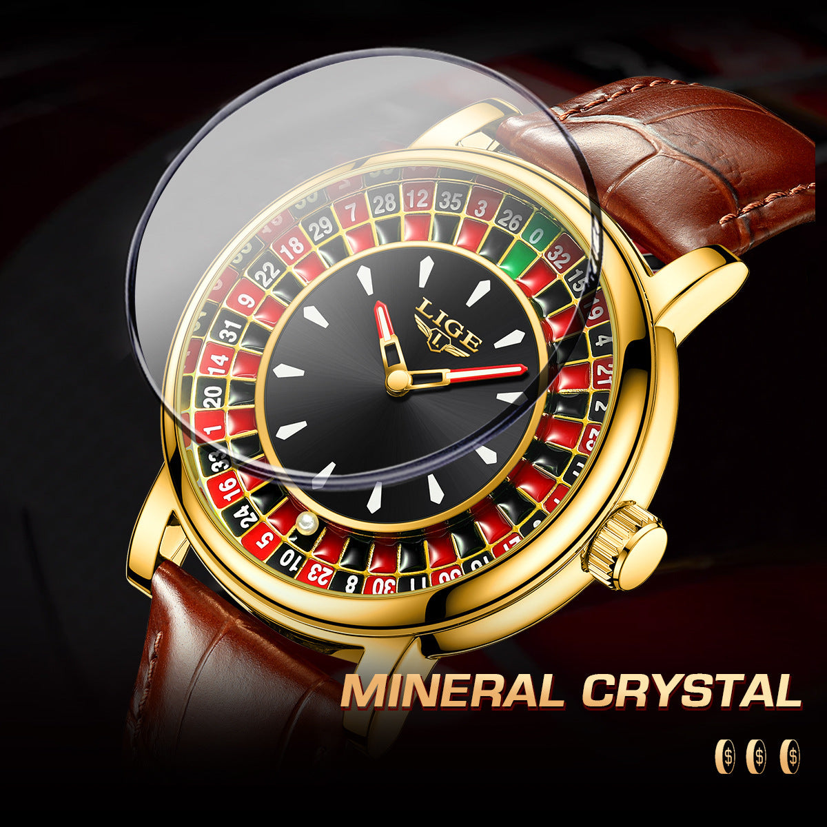 Mens Roulette Luminous Waterproof Quartz Watch