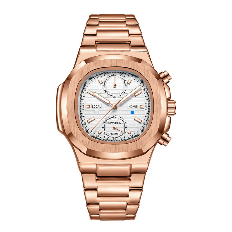 Multifunctional Mens Quartz Watch with Stainless Steel Strap