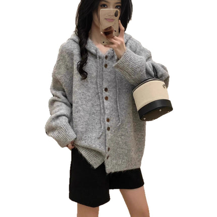 Hooded Knitted Cardigan Women Loose Sweater