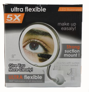 مرآة مكياج بإضاءة LED ساطعة، قابلة للدوران 360 درجة، مع تكبير 10 أضعاف