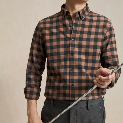 Pure Cotton Brushed Plaid Shirt for Men