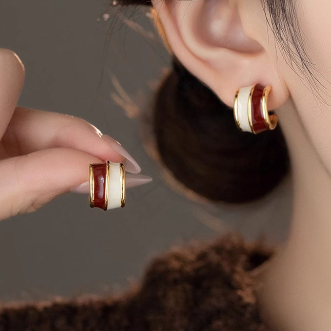 Retro Geometric Double Ring Earrings