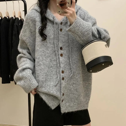 Hooded Knitted Cardigan Women Loose Sweater