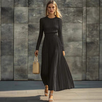 Elegant Casual And Comfortable Long-sleeve Satin Knit Pleated Maxi Dress