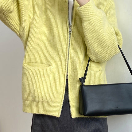 Retro Double Zipper Knitted Cardigan