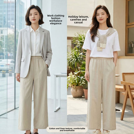 Womens Tencel Linen Wide Leg Casual Pants