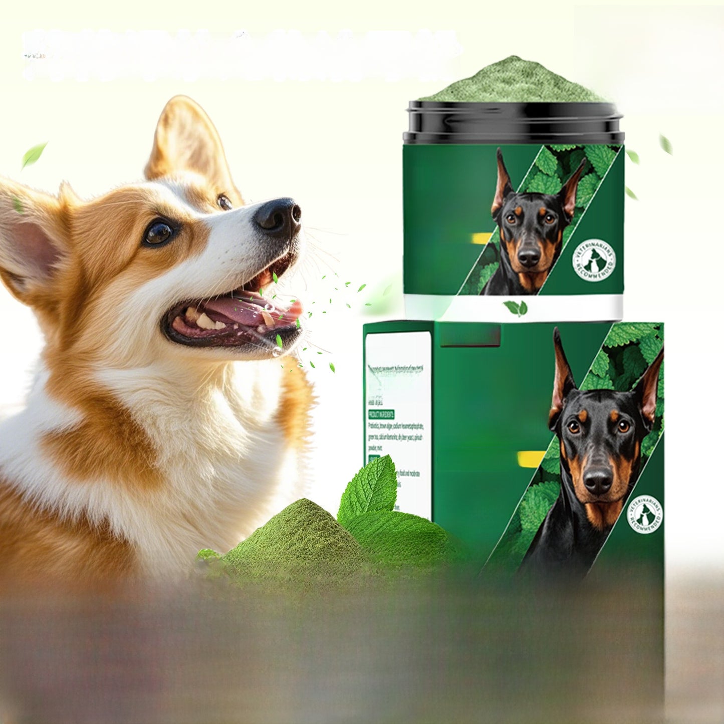 Natural Dog Teeth Cleaning Powder with Green Tea and Probiotics