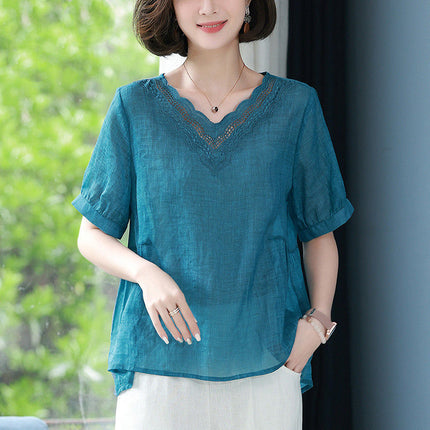 Women's Short Sleeve Linen Blend Shirt