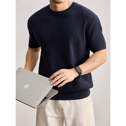 Classic Round Neck Knitted T-Shirt for Men