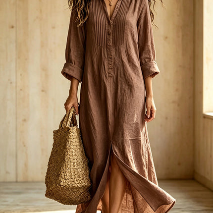 Womens Button Down Long Sleeve Cotton Dress