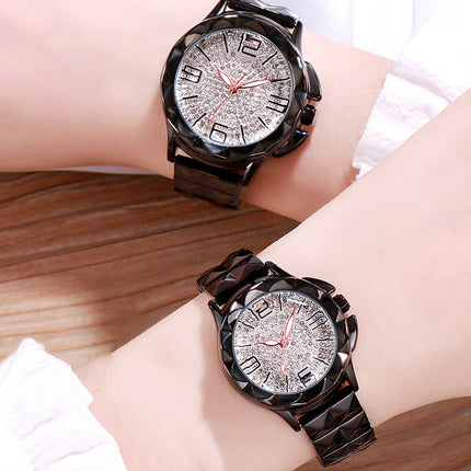 Gedi Diamond Dial Steel Band Couple Watches