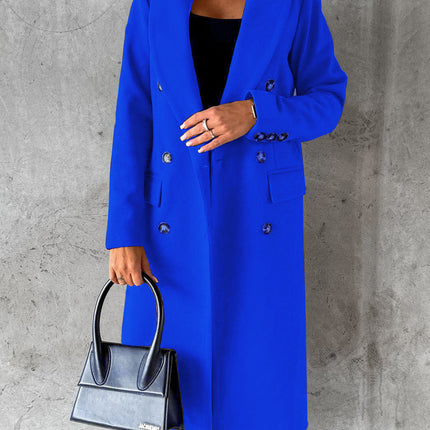 Womens Double-Breasted Wool Blend Coat with Pockets