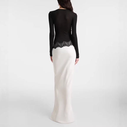 Lace embellished A-line long dress