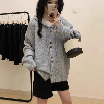 Hooded Knitted Cardigan Women Loose Sweater