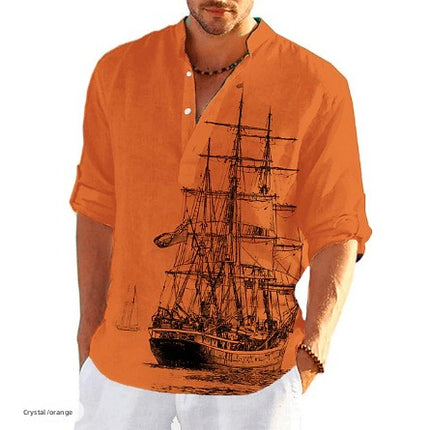 Summer Printed Stand Collar Shirt