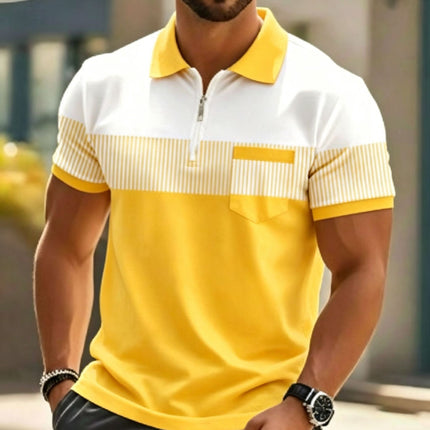 Men's 3D Digital Print Polo Shirt Short Sleeve Striped Turn Down Collar