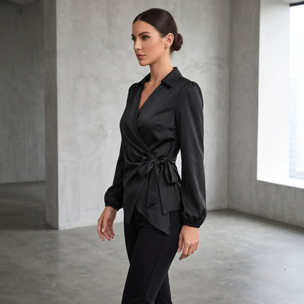 Women's Long Sleeve Tie-Waist Shirt