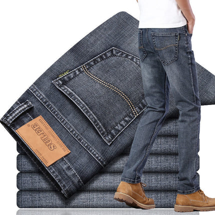 Men's Jeans Mid-Waist Stretch Denim Trousers