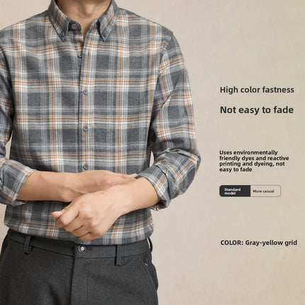 Pure Cotton Brushed Plaid Shirt for Men