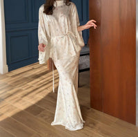 Batwing-sleeve Elegant Belted Top And Floral Skirt Set For Women