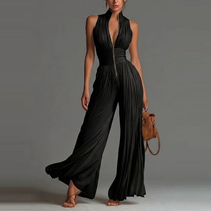 Womens Fashion Pleated Halter Neck Jumpsuit