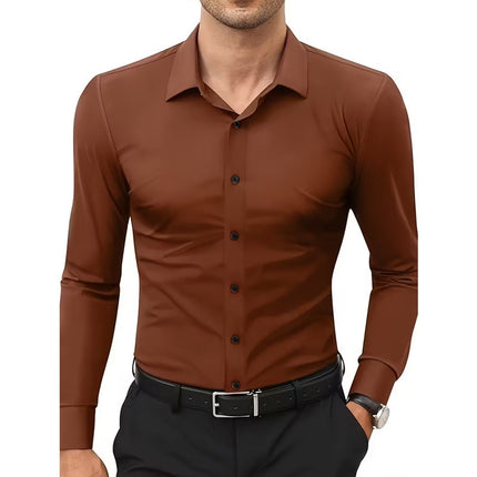 Four-Way Stretch White Button-Down Men's Plus-Size Shirt