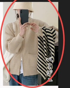 Retro Double Zipper Knitted Cardigan