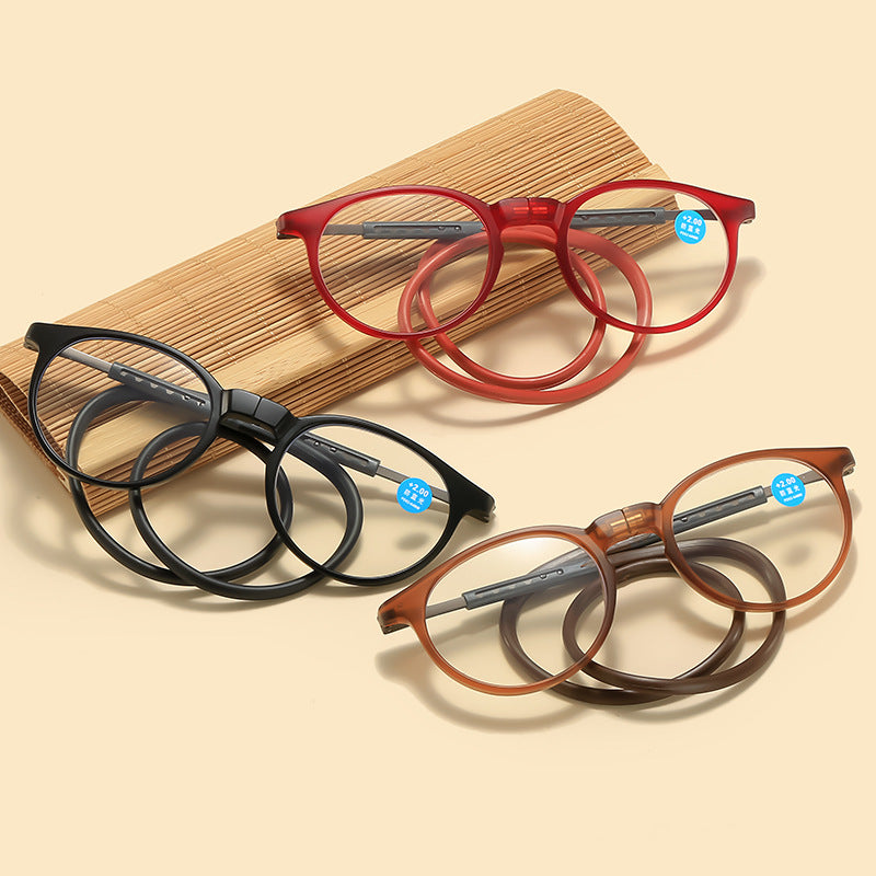 Hanging neck magnetic reading glasses