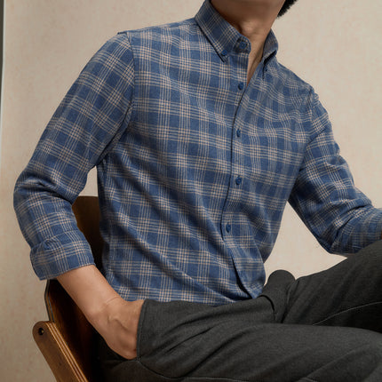 Pure Cotton Brushed Plaid Shirt for Men