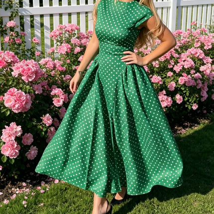 Polka Dot High Waist A-Line Dress