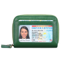 First Cowhide Double Layer Zipper Expanding Card Holder