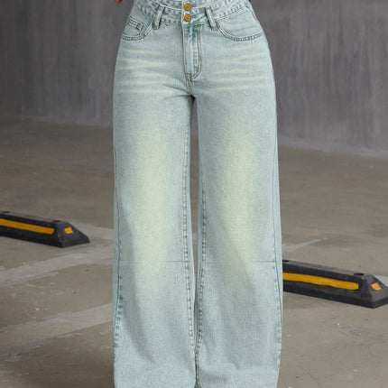 Vintage Double-Breasted Denim Pants for Women