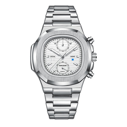 Multifunctional Mens Quartz Watch with Stainless Steel Strap