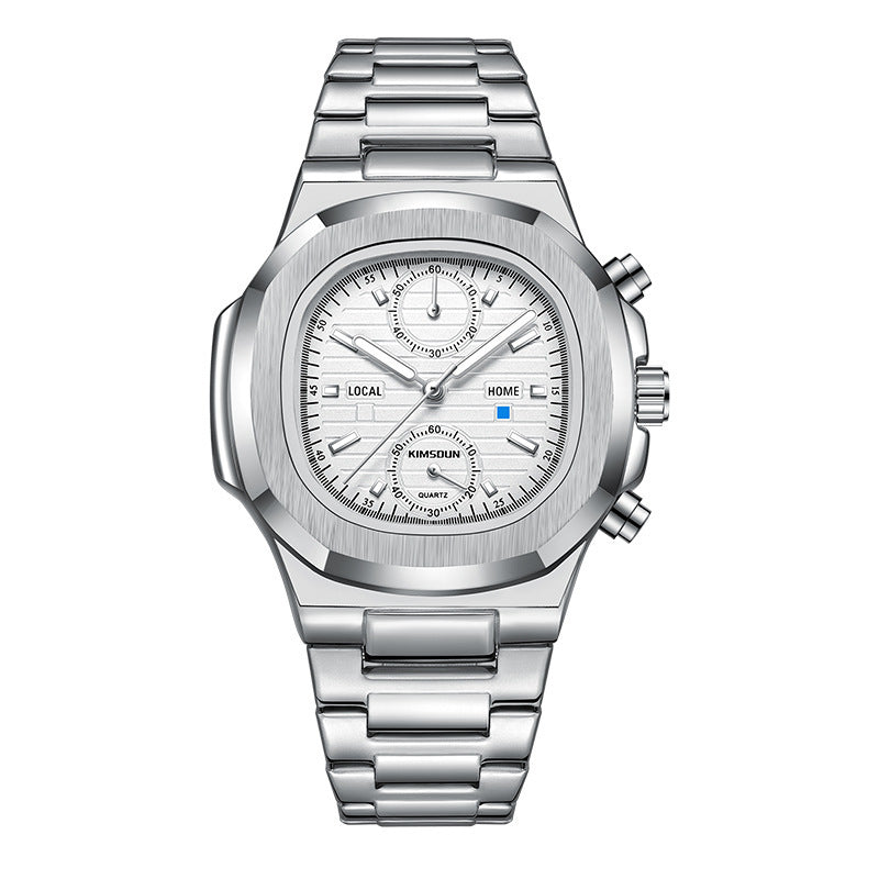 Multifunctional Mens Quartz Watch with Stainless Steel Strap