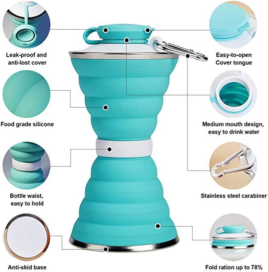 زجاجة ماء سيليكون سعة 500 مل، قابلة للطي، مانعة للتسرب، محمولة، مناسبة للرياضة والسفر، مثالية للرحلات الخارجية، الصالات الرياضية، المشي لمسافات طويلة، قابلة لإعادة الاستخدام، أدوات مطبخ.
