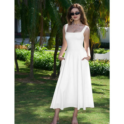 Elegant Square Neck Chiffon Dress