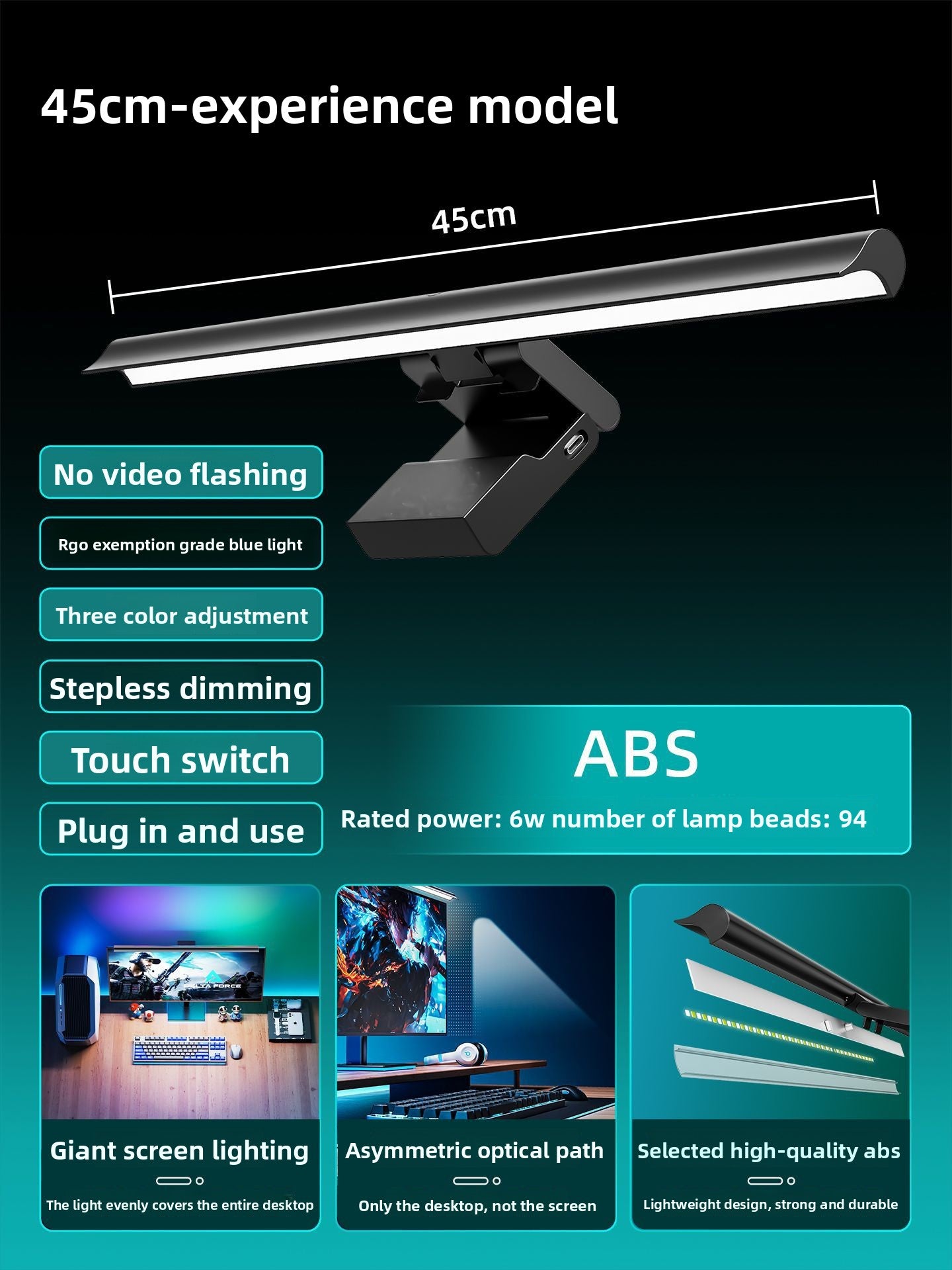 Adjustable Monitor Mounted LED Desk Lamp with Eye Protection