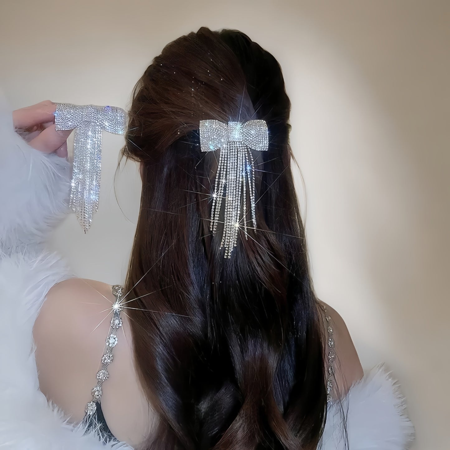Elegant Rhinestone Bow Tassel Hairpin