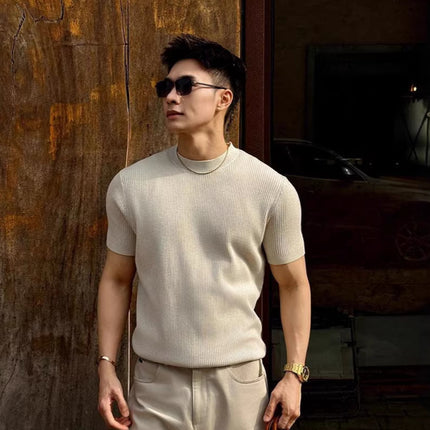 Classic Round Neck Knitted T-Shirt for Men